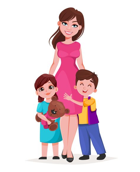 Happy Women's day. Beautiful mother with her kids Happy Women's Day, Kids Vector, Woman’s Day, Happy Women, Cartoon Kids, Ladies Day, Cartoon Characters, Vector Art, Print On Demand