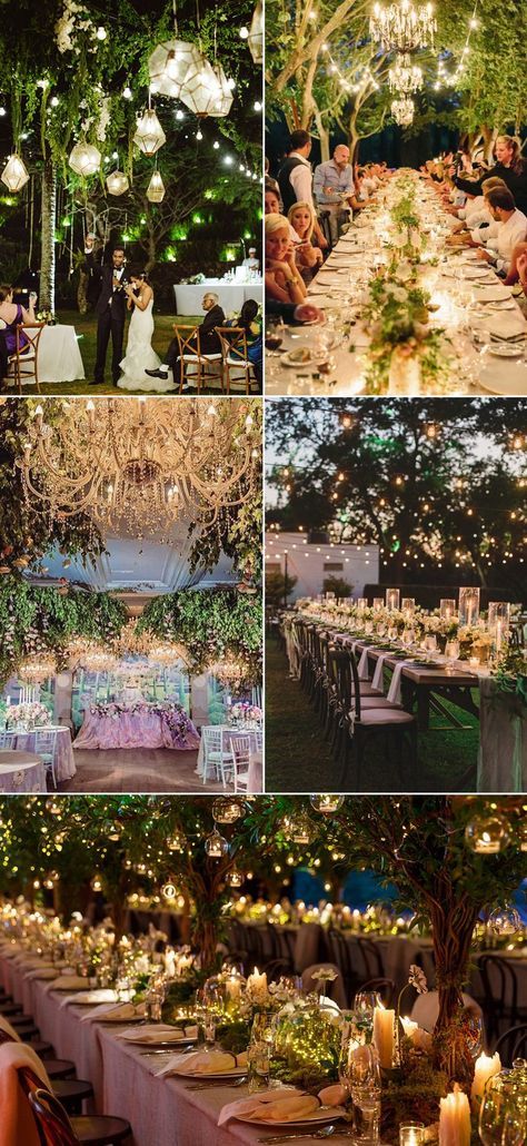 When it comes to creating a memorable wedding that gets everyone in the magical mood, decoration is key!  Smart decoration creates the right atmosphere for your event, and encourages people to mingle, dance, and really enjoy themselves. Many couples find it a lot harder to design the look for their reception dinner, because ideas are … Forest Decorations, Enchanted Forest Prom, Enchanted Forest Decorations, Fairy Lights Garden, Enchanted Forest Theme, Forest Theme Wedding, Enchanted Forest Wedding, Enchanted Wedding, Forest Decor