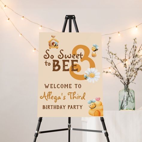 So Sweet to Bee Three Cute 3rd Birthday Party Editable Blank 3rd Birthday Party Gender Neutral, Bumble Bee 3rd Birthday Party, 3rd Birthday Bee Theme, Golden Third Birthday Party, 3th Birthday Theme, Three Yr Old Birthday Party Ideas, Three Year Old Birthday Party Ideas, So Sweet To Bee Three Birthday, Birthday Theme 3rd Birthday