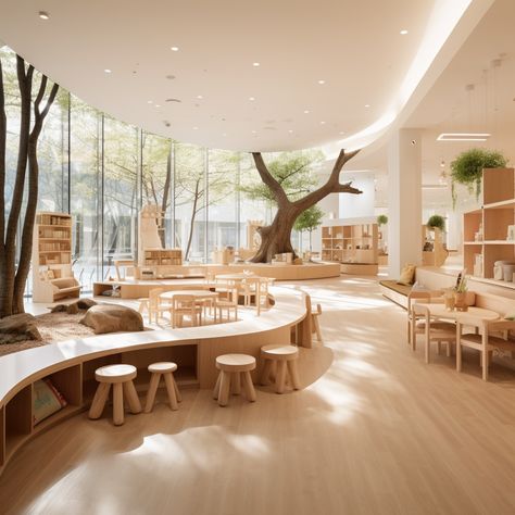 Nurturing Natural Curiosity and Quality Learning 🔆 #MontessoriBed #ChildFurniture #ToddlerRoomDecor #NaturalMaterials #WoodenToys #KidsRoomInspiration #MontessoriHome #EcoFriendlyKids #ToddlerSleep #ParentingIdeas Kindergarten Interior, Preschool Designs, Preschool Furniture, Daycare Design, Kids Cafe, Montessori Playroom, Kindergarten Design, School Interior, Salou