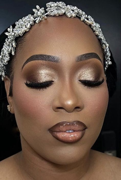 Bride Makeup For Fall Wedding, Black Woman Bride Makeup, Marriage Hairstyle, Client Makeup, Black Bridal Makeup, Glam Bride Makeup, Light Skin Makeup, Beauty Tutorial, Eyeshadow Ideas