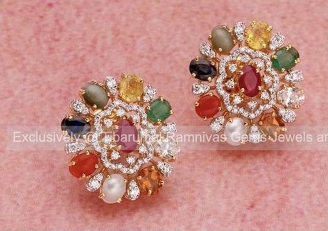 Navaratna Earrings, Navratna Earrings, Navaratan Jewellery, Navratan Jewellery, Navratna Ring, Bottu Mala, Navaratna Jewellery, Beaded Wedding Jewelry, Simple Necklace Designs