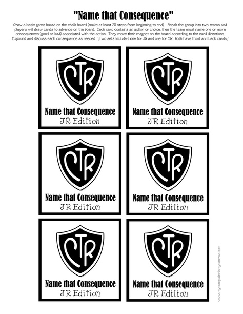 Printable CTR Game - "Name that Consequence"... a new spin on a family home evening that we seem to have at least once every other month :) Holy Ghost Talk, Activity Day Girls, Primary Chorister, Fhe Lessons, Bad Choices, Primary Singing Time, The Three Bears, Primary Activities, Primary Music