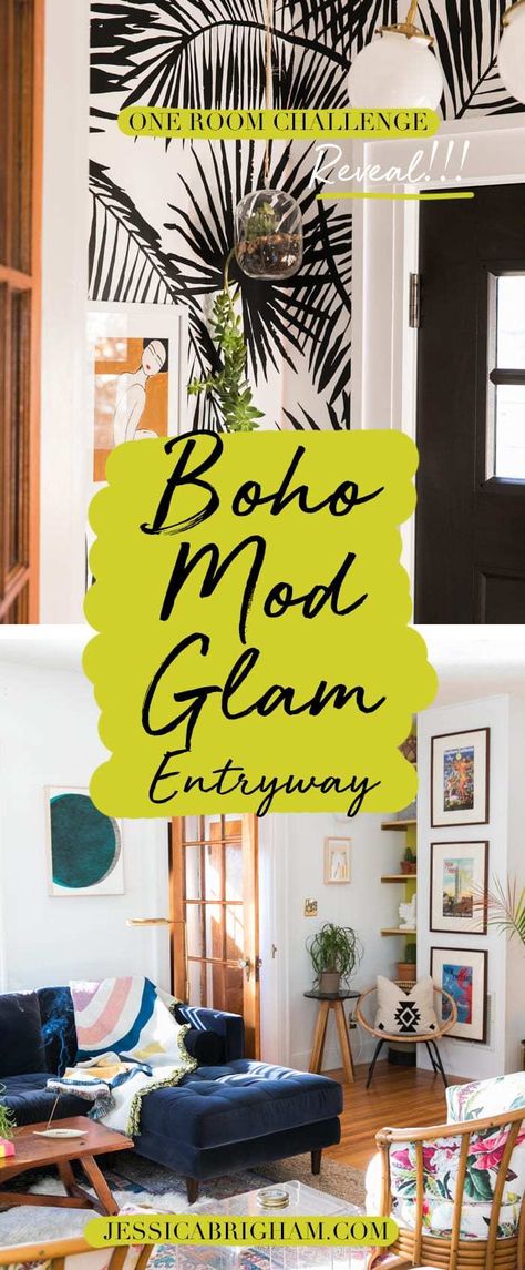 Boho Mod Glam Entryway - One Room Challenge - THE REVEAL!! » Jessica Brigham Glam Boho Decor, Glam Boho Living Room, Boho Glam Living Room, Boho Glam Decor, Jessica Brigham, Boho Glam Home Decor, Boho Glam Bedroom, Boho Entry, Glam Entryway