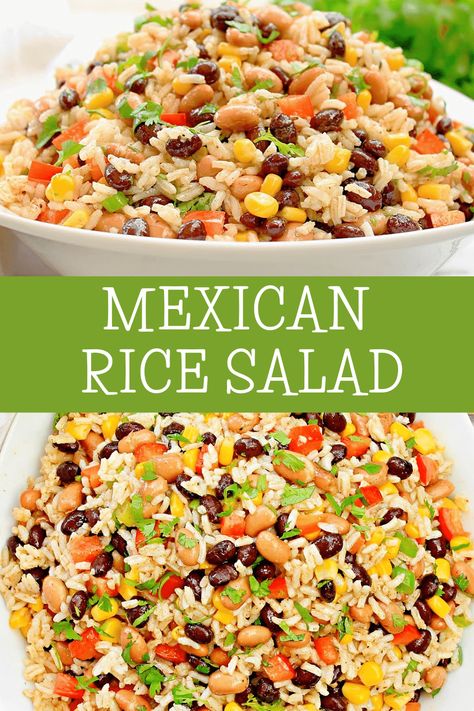 Yellow Rice Salad Recipes Cold, Rice And Beans Salad, Cold Rice Side Dishes, Rice And Bean Salad Cold, Easy Rice Salad Recipes Cold, Cold Rice Recipes, Cold Bean Salad, Mexican Rice Salad, Cold Rice Salad Recipes