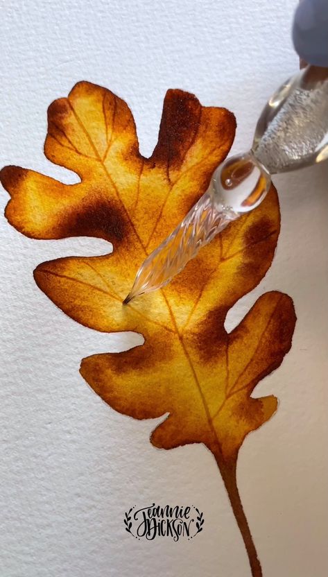 Watercolor Oak Leaves, Oak Leaf Watercolor, Oak Leaf Drawing, Leaf Cutout, Watercolor Art Diy, Leaf Drawing, Oak Leaves, Watercolour Inspiration, Oak Leaf