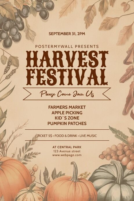 Thanksgiving Poster Design Ideas, Harvest Festival Poster, Fall Festival Poster, Thanksgiving Posters, Fundraiser Poster, Fest Decor, Thanksgiving Poster, Event Poster Template, Harvest Day