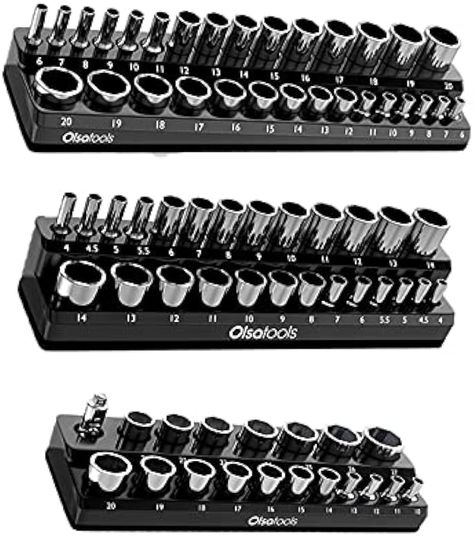 Amazon.com: Olsa Tools Magnetic Socket Organizers | 3 Piece Set Socket Holder Kit | 1/2-inch, 3/8-inch, & 1/4-inch Drive | SAE Red | Holds 68 Sockets | Professional Quality Tools Organizer Part 1150 : Automotive Magnetic Organizer, Socket Organizer, Black Hold, Tool Box Storage, Socket Holder, Tool Organization, Tool Storage, Workshop Equipment, Tool Box