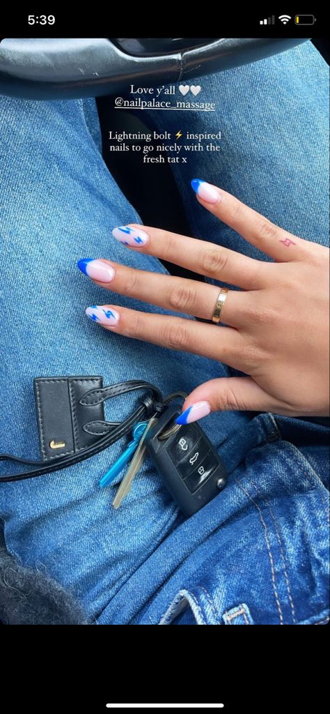 Bolt Nails, Lightning Bolt Nails, Lightning Nails, Rodeo Nails, Western Nails, Country Nails, Blue Acrylic Nails, Shoe Nails, Casual Nails