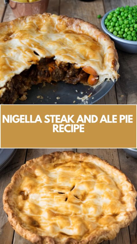 This delicious Steak and Ale Pie, inspired by Nigella Lawson, is a comforting, hearty meal perfect for any occasion. With tender beef, rich ale gravy, and a flaky homemade pastry, it’s the ultimate cozy dish. You can easily adapt the filling with ingredients you already have, making it a flexible and satisfying option for any day of the week! Steak And Ale Pie Recipe, Steak And Ale Pie British, Scottish Steak Pie Recipe, Nigella Lawson Desserts, Steak Pies, Beef And Ale Pie, Steak Pie Recipe, Steak And Guinness Pie, Steak And Ale Pie