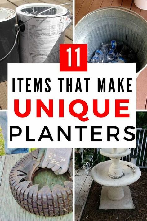 Diy Garden Containers, Thrift Store Planter Ideas, Diy Succulent Planters Ideas, Diy Flower Pots Recycle, Thrifted Planters, Fence Planters Ideas, Unique Succulent Planter Ideas, Deck Planter Ideas, Flower Bed Decor Ideas