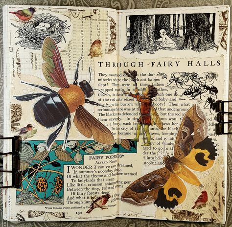 Collage In Sketchbook, Sketch Collage, Journal Collage Ideas Inspiration, Art Journal Pages Ideas Creativity, Scrapbook Collage, Journal Collage, Gcse Art Sketchbook Insects, Butterfly Art Journal Ideas, Insect Art Journal