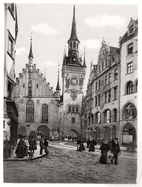 Altes Rathaus in Munich, Germany, in 1891 Commercial Street, Postcard Collection, Buy Wall Art, Munich Germany, Bavaria Germany, Bw Photo, Town Hall, Magazine Photography, Old City