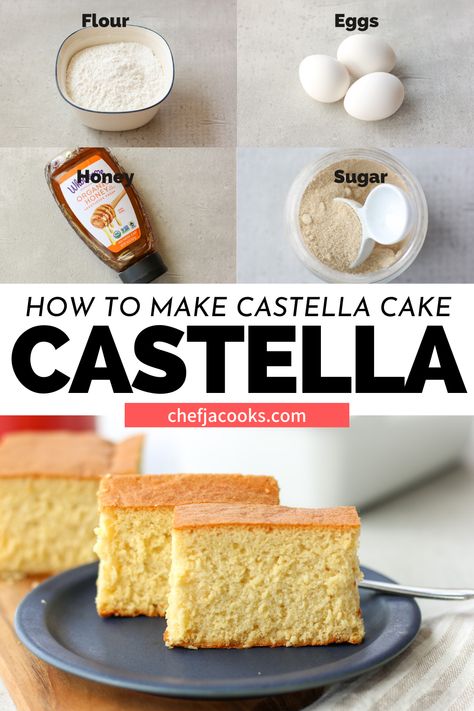 Castella Recipe, Castella Cake Recipe, Healthy Japanese Recipes, Japanese Vegan, Castella Cake, Japanese Dessert Recipes, Japanese Cake, Fluffy Cake, Kawaii Cooking