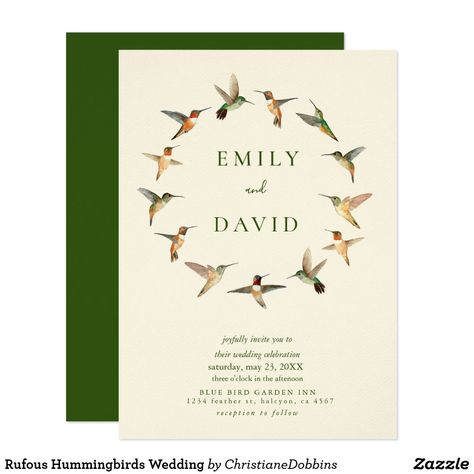 Wildlife Wedding, Hummingbird Cards, Hummingbird Wedding, Spring Invitations, Bird In Hand, Trees Wedding, Anna's Hummingbird, Wedding Announcement Cards, Wedding Invitation Designs