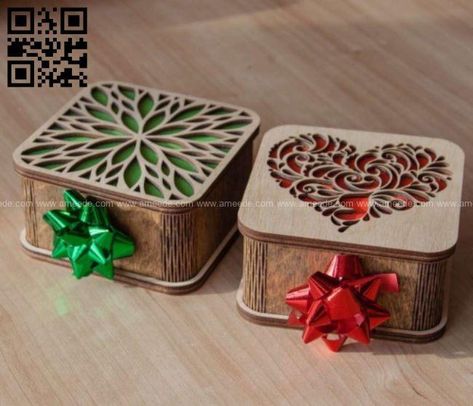 Gift box E0017599 file cdr and dxf free vector download for laser cut – Download Vector Laser Boxes Ideas, Laser Cut Gift Ideas, Engraved Gift Ideas, Wooden Box Designs, Cat Laser, Laser Cut Box, Laser Cut Wood Crafts, Mdf Crafts, Laser Files