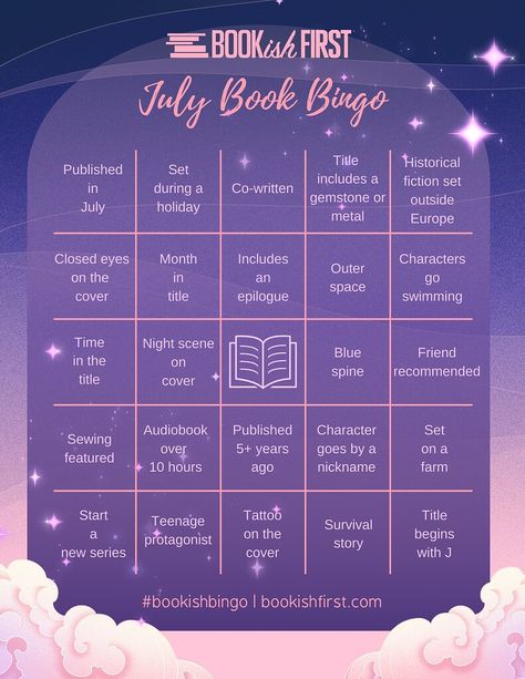 July 2024 Bookish Bingo 🤩 Bookish Bingo, Book Bingo, Bingo Books, Books Tbr, Reading List Challenge, List Challenges, Makeup Images, July Holidays, Bingo Board