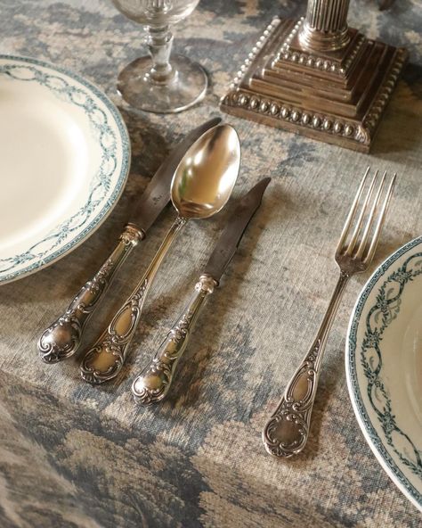 Dreamy Rococo cutlery, 18th century porcelain and tapestry printed table linens 🦢 All available right now on our website. Photographed at @lamport_hall #antique #antiquetableware #antiquetable #tablescape #tablestyling #tabledecor #tablesetting #maisonfete Rococo Porcelain, Southern Gentleman Style, Antique Cutlery, 18th Century Porcelain, Rococo Revival, Etiquette And Manners, Lakeside Wedding, Reference Book, Antique Table