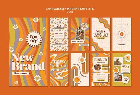 Retro Brochure Design, Groovy Instagram Feed, Canva Retro Template, 70s Inspired Website Design, 70s Yearbook Theme, Retro Story Instagram, 70s Instagram Feed, Retro Aesthetic Design, 70s Website Design