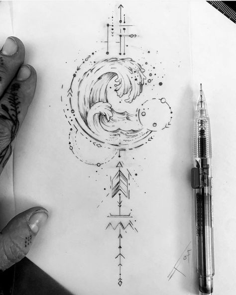 Element Tattoo, Modern Art Tattoos, Tato Minimal, Realistic Tattoo Sleeve, Yin Yang Tattoos, Elements Tattoo, Mommy Tattoos, Calf Tattoo, Spine Tattoos