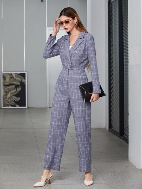 Free Returns ✓ Free Shipping On Orders $49+ ✓. Lapel Neck Straight Leg Plaid Jumpsuit- Women Jumpsuits at SHEIN. Jumpsuit Formal Outfit, Women Formal Jumpsuit, Jumpsuit Office Outfit, Stylish Jumpsuits For Women Casual, Androgynous Jumpsuit Formal, Elegant Formal Outfits For Women, Jumpsuit Dress Formal, Jumpsuit Designs For Women, Jumpsuits For Women Classy Casual