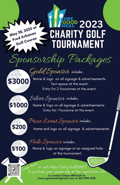 Golf Sponsorship packages | onegoodmeal2 Golf Tournament Fundraiser Ideas, Golf Outing Fundraiser Ideas, Golf Fundraiser Ideas, Golf Hole Sponsor Ideas, Golf Tournament Ideas Fundraising, Golf Charity Event, Sponsorship Levels, Golf Fundraiser, Sponsorship Package