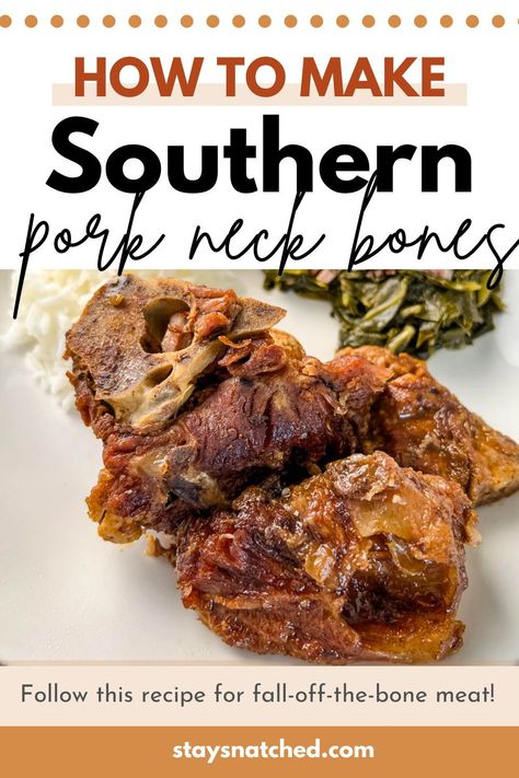 Pork Neck Bones And Rice, Southern Neck Bones Recipe, Pork Bone Recipes, Neckbones And Potatoes On Stove, How To Cook Neckbones On The Stove, Neck Bones And Beans, How To Cook Neckbones, Neck Bones Recipe Soul Food Stove Top, Neckbones And Rice Southern Style