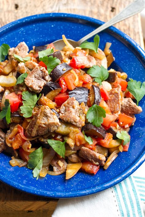 Pan-Fried Pork Loin with Eggplant & Tomatoes - Irena Macri | Food Fit For Life Eggplant Fry, Paleo Pork Tenderloin, Paleo Pork Recipes, Loin Recipes, Eggplant Fries, Clean Dinners, Recipes List, Paleo Pork, Healthy Pork