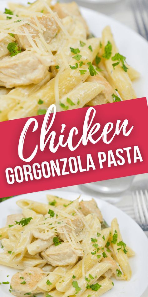 Chicken Gorgonzola Pasta is the perfect easy prep meal for any cheese lover out there. Your family and friends are going to love this restaurant-quality decadent meal and leave them wanting more. Chicken Gorgonzola Pasta, Recipes Using Gorgonzola Cheese, Gorgonzola Cheese Recipes, Gorgonzola Chicken, Chicken Gorgonzola, Chicken Ravioli, Gorgonzola Pasta, Cream Sauce For Chicken, Recipe Using Chicken