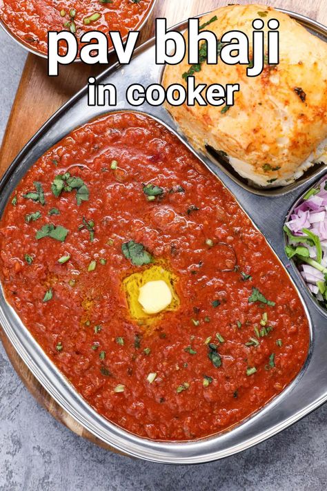 cooker pav bhaji recipe | pav bhaji in cooker | pressure cooker pav bhaji Pav Bhaji Recipe Video, Hebbars Kitchen Recipes, Pav Bhaji Recipe, Street Food Recipe, Pav Bhaji Masala, Veg Snacks, Bhaji Recipe, Indian Street Food Recipes, Pav Bhaji