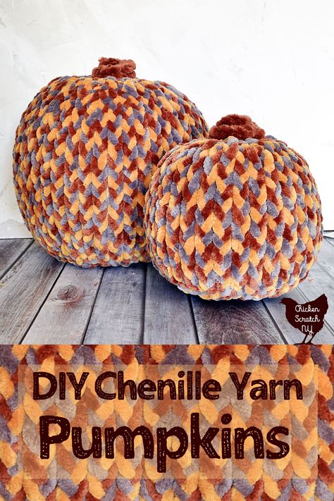 Macrame Thanksgiving Decor, Chunky Chenille Yarn Projects, Chunky Yarn Pumpkins Diy, Chenille Yarn Projects, Braided Pumpkin, Knit Halloween, Pumpkins Crafts, Yarn Pumpkins, Braided Yarn