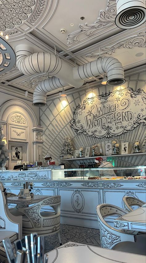 2d Restaurant Design, Forever Rose Cafe Dubai, Forever Rose Cafe, Resturant Ideas Design Interiors, Cafe Dubai, Pastel Interior Design, Shoe Store Design, Bakery Design Interior, Bakery Decor