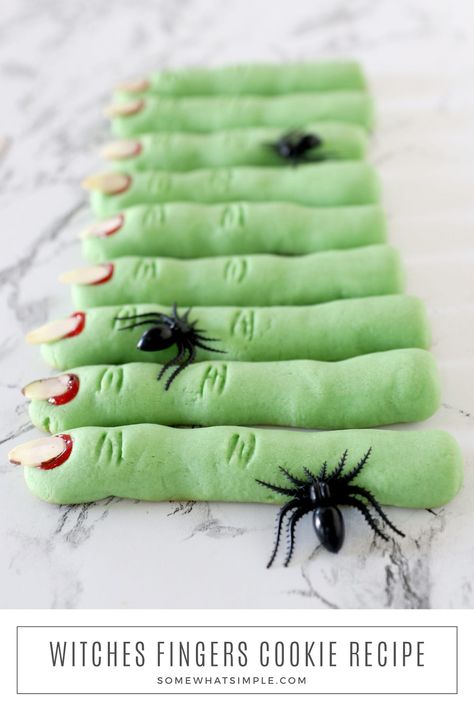 Witch Finger Cookies Halloween, Witch’s Finger Cookies, Halloween Finger Cookies Recipe, Witch Finger Cookies Recipe, Shortbread Witch Finger Cookies, Witches Fingers Recipe, Zombie Finger Cookies, Witches Fingers Cookies, Finger Cookies Halloween