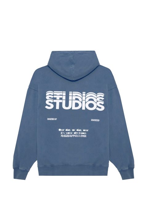 Heavyweight oversized washed steel blue hoodie. Screen printed in the front and in the back.100% cotton, made in Portugal and designed in Spain. Washed effect. Oversized fit.Made out of the finest materials by the best professionals taking care of every detail for you. ﻿Paolo is 184cm tall and wearing a size L. Trendy Graphic Hoodies, Back Hoodie Design, Cool Sweatshirt Designs, Hoodie Ideas Design, Cool Hoodie Designs, Trendy Hoodie Designs, Graphic Hoodie Design, Blue Graphic Hoodie, Hoodies Design Ideas