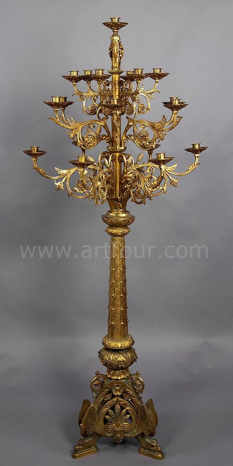 gorgeous victorian gilt bronze hall candelabra 1887 Unusual Objects, Black Candelabra, Victorian Lighting, Floor Lantern, Rustic Candle, Gold Candle Sticks, Antique Candles, Silver Candle, Rustic Candle Holders