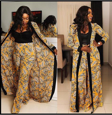 Kimono And Trousers Outfit, Modern Kimono Fashion, African Print Jumpsuit, Stylish Naija, 2piece Outfits, Mode Kimono, Afrikaanse Mode, African Fashion Women Clothing, African Traditional Dresses