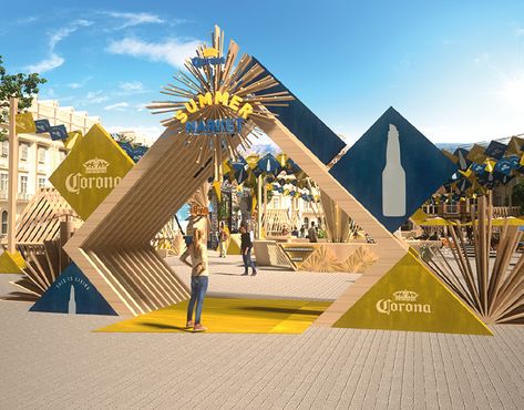 CORONA SUMMER MARKET on Behance Outdoor Market Booth Ideas, Event Entrance Design, Event Entrance Arch Design, Event Entrance Arch, Event Entrance, Summer Market, Corporate Event Design, Logo Y, Summer Marketing