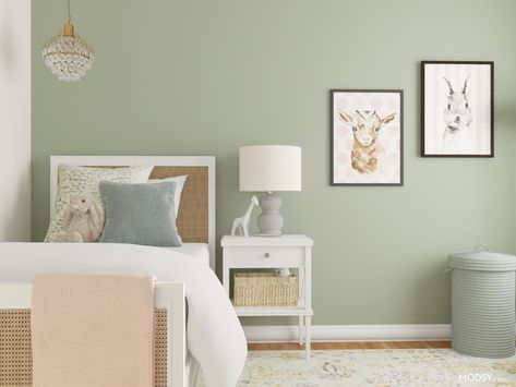 Kids Room For Girls, Girls Bedroom Green, Green Kids Rooms, Green Girls Rooms, Traditional Bedroom Design, Bedroom Revamp, Twin Nursery, Green Accent Walls, Sage Green Bedroom