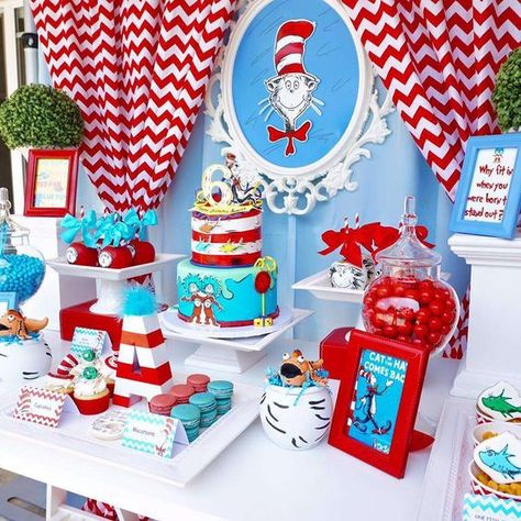 Cat In The Hat Birthday, Doctor Suess Birthday, Dr Seuss Party Ideas, Hat Birthday Party, Dr Seuss Birthday Party, Twin Birthday Parties, Dr Seuss Baby Shower, Boys First Birthday Party Ideas, Seuss Party