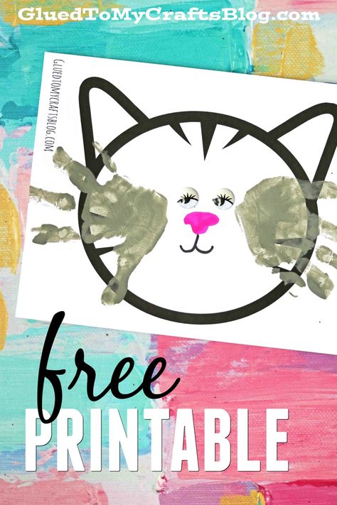 Handprint Cat Whiskers - Kid Craft Keepsake Idea w/free printable template!!! Family Pet Craft Preschool, Pre K Animal Art Projects, Pet Week Preschool Crafts, Cat Craft For Preschoolers, Handprint Cat, Cat Crafts Preschool, Cats Crafts, Pet Theme, Pets Preschool Theme