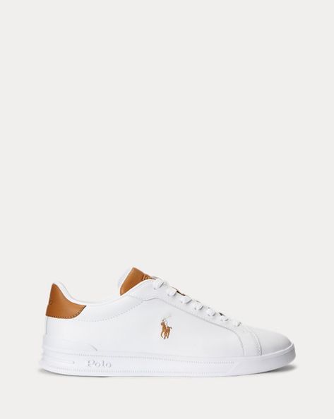 Heritage Court II Leather Sneaker Ralph Lauren Heritage, Polo Ralph Lauren Sneakers, Polo Ralph Lauren Shoes, Ralph Lauren Sneakers, Ralph Lauren Shoes, Sneakers Men Fashion, Signature Logo, Golden Goose Sneaker, Mens Casual Shoes