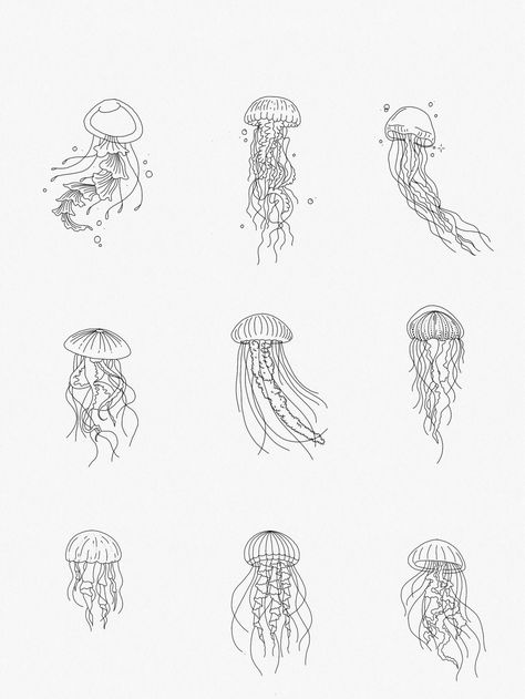 Pink Linework Tattoo, Jellyfish Tattoo Behind Ear, Jellyfish Ankle Tattoo, Sea Animal Tattoos Simple, Fineline Jellyfish Tattoo, Ocean Leg Sleeve Tattoo, Small Jellyfish Tattoo, Simple Jellyfish Tattoo, Tattoo Jellyfish