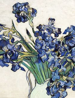 "Irises", by Vincent van Gogh, 1890.The delicate horizontal, fine lines creates a calm, elegant painting. The curves of the petals, make the painting seem lighthearted. Van Gogh Flowers, فنسنت فان جوخ, Artist Van Gogh, Michael Angelo, Van Gogh Irises, Arte Van Gogh, Flowers In A Vase, Auguste Rodin, Van Gogh Museum