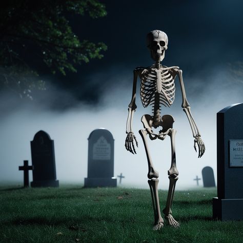 A lone skeleton leaving a graveyard at night Have the 2 Graveyard At Night, Graveyard, Free Trial, At Night, Skeleton