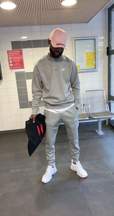 Sweatsuit outfit #slocabaia #nike #grey #isje #iiboxing Nike Matching Set Outfit Men, Mens Tracksuit Set Nike, Mens Tracksuit Outfit, Nike Grey Sweatpants Outfit Men, Men Sweatsuit Outfit, Men’s Sweatsuit, Men’s Tracksuit, Black Sweats Outfit Men, Mens Sweatsuit Outfits