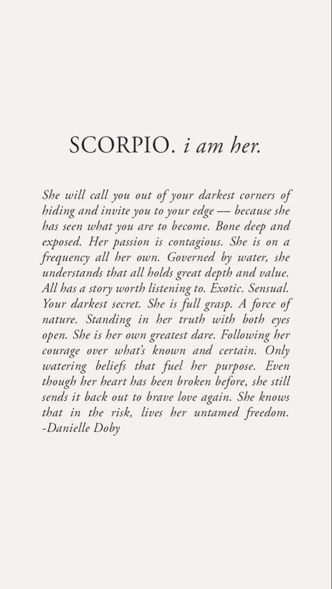 Scorpio I Am Her, Scorpio Vibes Aesthetic, Scorpio Aesthetic Wallpaper, Horoscope Wallpaper, Scorpio Journal, Danielle Doby, Scorpio Energy, Zodiac Quotes Scorpio, I Am Her