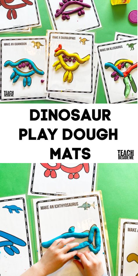 Dinosaur Playdough Ideas, Dinosaur Play Doh Mats, Play Dough Dinosaur, Dinosaur Play Ideas, Playdough Dinosaurs, Dinosaur Playdough Mats Free, Dinosaur Preschool Activities Free Printables, Dinosaur Playdough Mats, Dinosaur Playdough