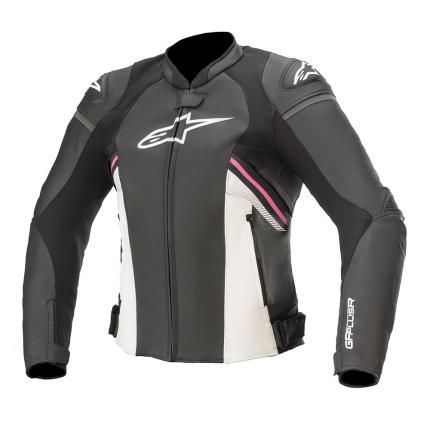 Alpinestars Stella GP Plus R V3 Black White Pink Airflow Jacket | Motorcycle Accessories Supermarket | MCAS Womens Black Leather Jacket, Motorcycle Outfit, Mens Leather Bracelet, Perforated Leather, Leather Motorcycle Jacket, Leather Jacket Black, Leather Collar, Black White Pink, Leather Jackets Women