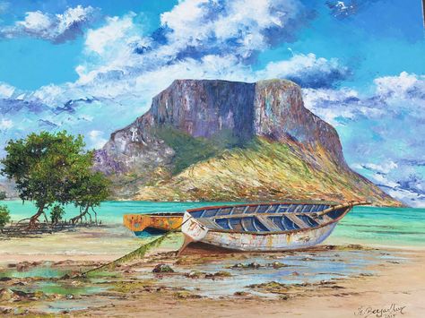 Le Morne Mauritius, Port Louis Mauritius, Port Louis, Mountain Canvas, Art Courses, Landscape Drawings, Mountain Paintings, Beautiful Islands, Mauritius