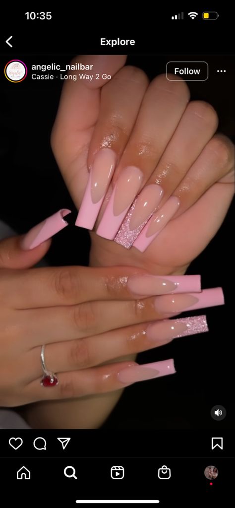 Simple But Cute Nail Designs, Baby Pink Birthday Nails, Simple Baddie Nail Ideas, Simple But Cute Nails, Cute Nails For Birthday, Cute Birthday Nails, Pink Nail Sets, Simple Prom Nails, Nails Baby Pink